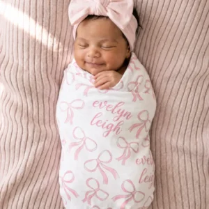 Personalized Blushing Bows Bamboo Swaddle Blanket