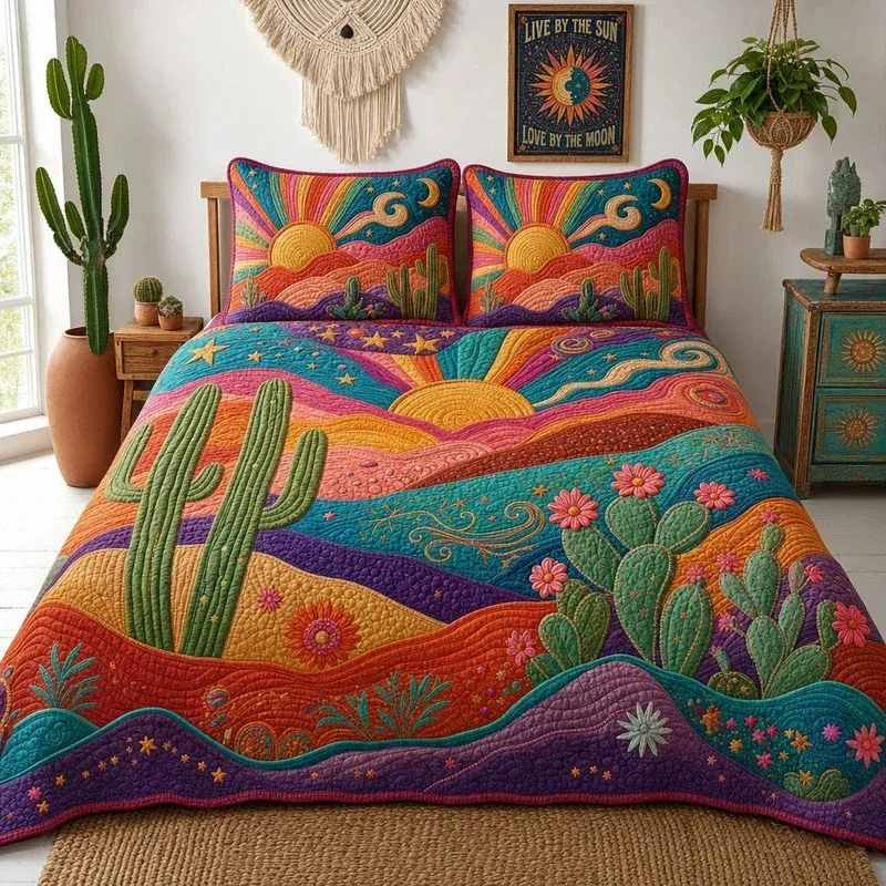 Boho Colorful Desert Bamboo Quilt Bedding Set