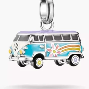 Silberner Charm-Anhänger als Hippie-Bus mit Verbindungsöse