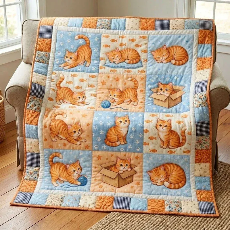 Cardboard Box Cat Bamboo Quilt Blanket