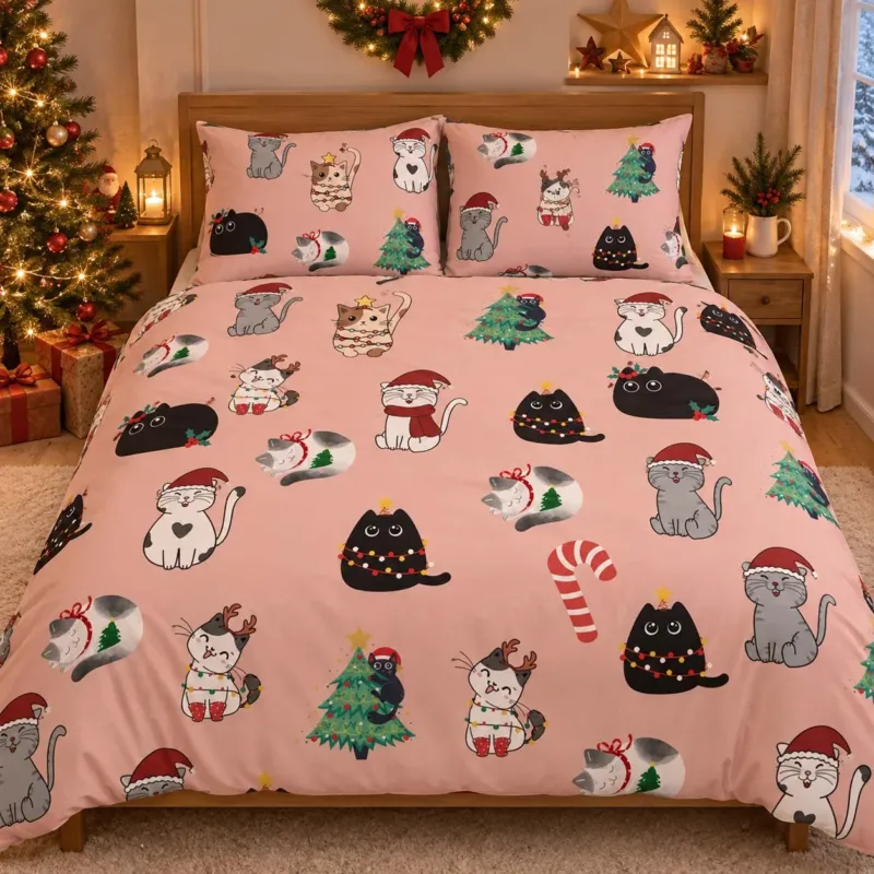 Christmas Holiday Cats Bamboo Bedding Set