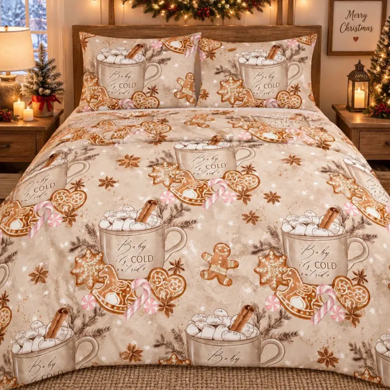 Cozy Gingerbread Hot Cocoa Christmas Bamboo Bedding Set