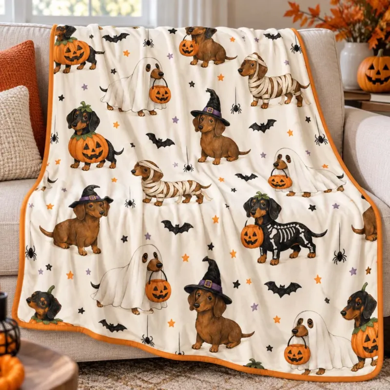 Dachshund Halloween Parade Bamboo Blanket