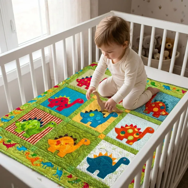 Dino Friends Bamboo Quilt Blanket
