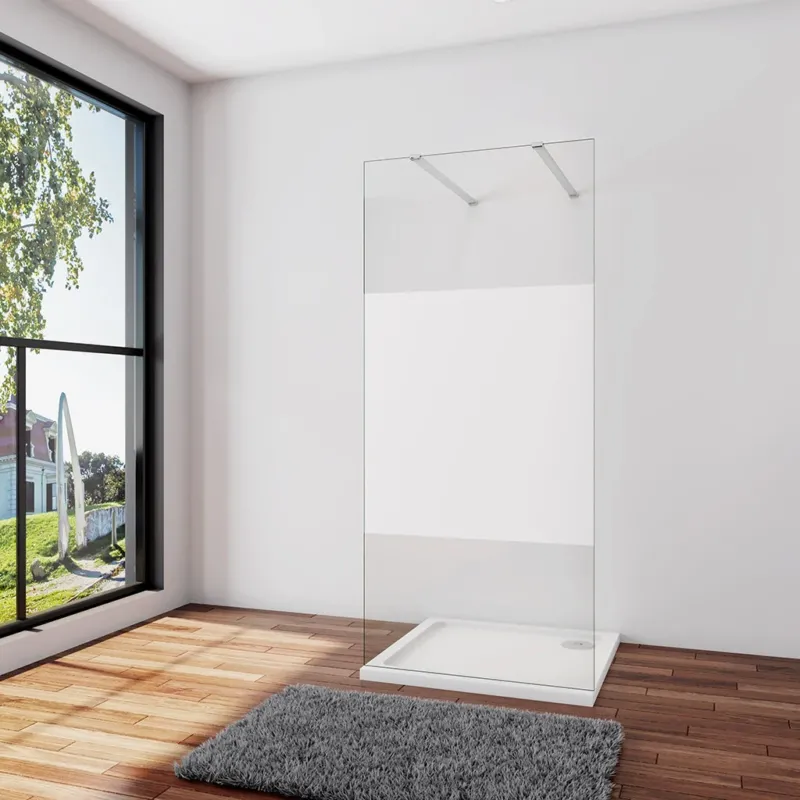 Walk In Duschwand Dusche 67.7 x H.200 cm 8mm Glas mit Glasschutzfolie Stabistange 140 cm Duschhaus