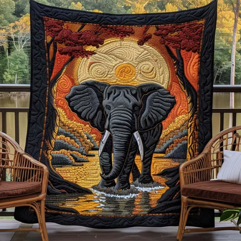Elephant Sunrise Bamboo Quilt Blanket