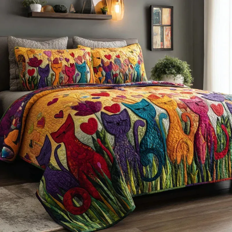 Feline Friends Bamboo Quilt Bedding Set