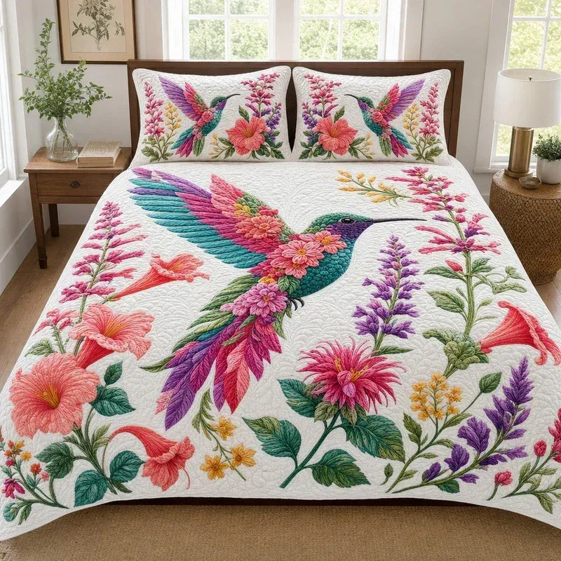 Flying Hummingbird Bamboo Quilt Bedding Set