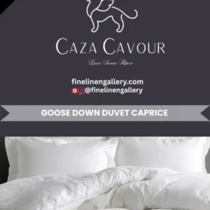 Caza Cavour Caprice 880 LOFT goose down comforter with 400 thread count, displayed in a cozy bedroom setting.