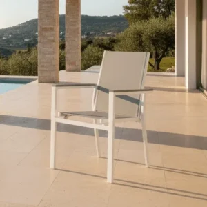 2er Set Gartenstuhl Ina - ein weiß-grauer Stuhl aus Aluminium und Textilene