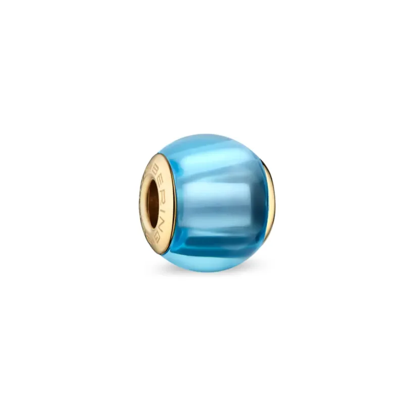 Edelstahl-Charmperle mit blauem Glasur-Finish und goldfarbener Fassung