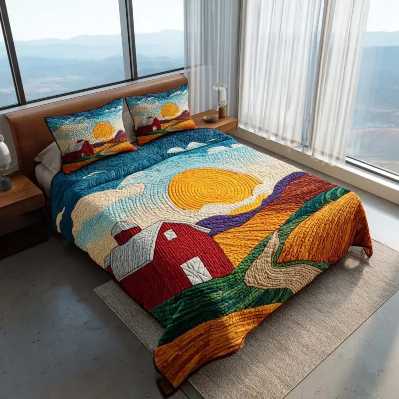 Golden Nature Path Bamboo Quilt Bedding Set
