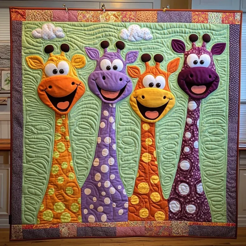 Happy Giraffe Bamboo Quilt Blanket