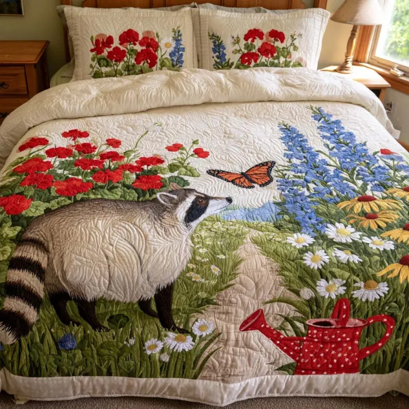 Happy Raccoon Bamboo Quilt Bedding Set