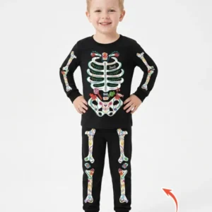 Custom Mexican Halloween Floral Skeleton Bamboo Two Piece Long Sleeve Pajama Set