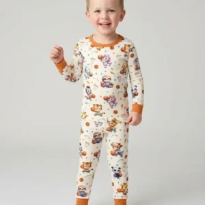Cartoon Basketball Animals Bamboo Two Piece Long Sleeve Pajama Set