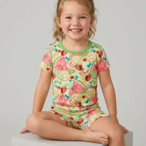 Sweet Summer Fruits Family Matching Bamboo Two Piece Short Sleeve Shorts Pajama Set