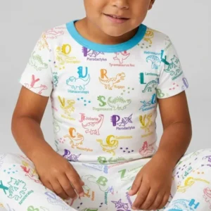 Dino Alphabet ABC Bamboo Two Piece Short Sleeve Pajama Set