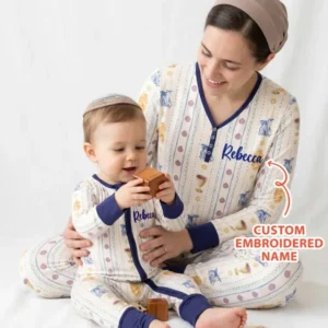 Custom Embroidered Name Shabbat Matching With Mom Bamboo Women Pajama Set