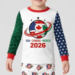 Soccer Cup USA Canada Mexico Bamboo Two Piece Long Sleeve Pajama Set