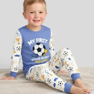Custom Name My First Soccer Season Bamboo Two Piece Long Sleeve Pajama Set