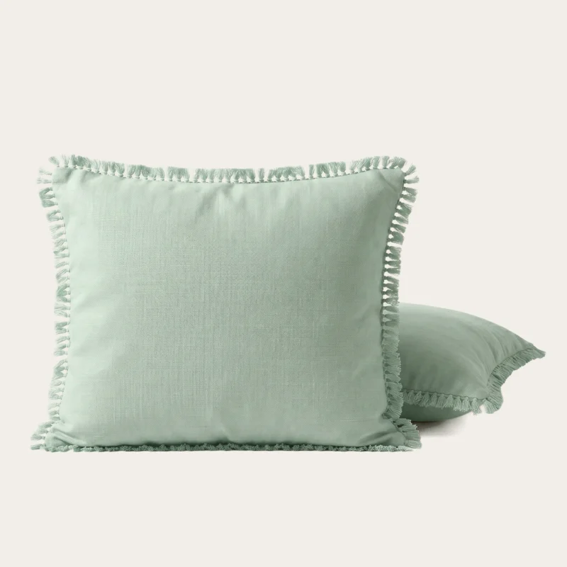 Set van 2 HappyBed kussenslopen in Ibiza mintgroen met bohemian franjes en zijdezacht, ademend materiaal