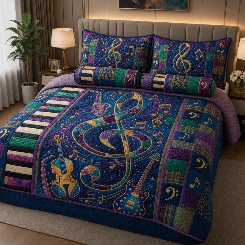 Indigo Midnight Waltz Bamboo Quilt Bedding Set