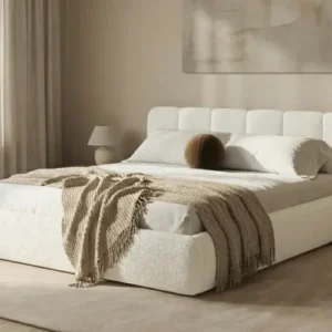 Designer Polsterbett Avelo in Bouclé mit Stauraum
