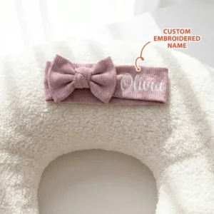 Personalized Baby Sheep Embroidered Ribbed Bamboo Headband