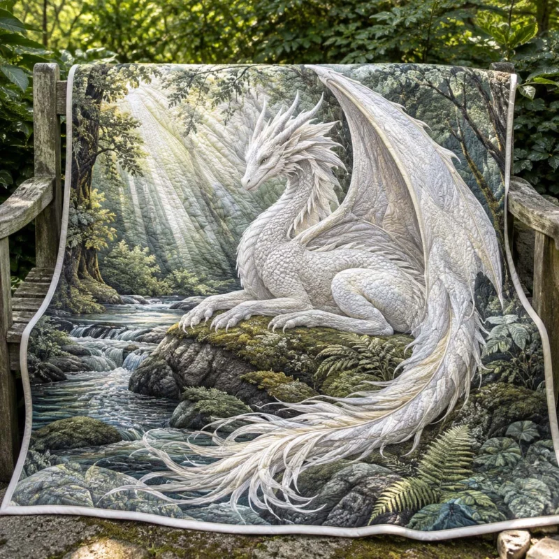 Ivory Forest Guardian Dragon Bamboo Quilt Blanket