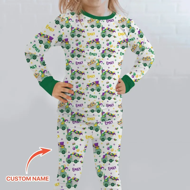 Mardi Gras Trucks Bamboo Two Piece Long Sleeve Pajama Set