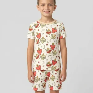 Three Sacred Hearts Bamboo Two Piece Short Sleeve Shorts Pajama Set