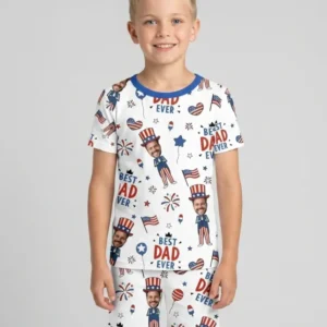 Custom Photo Best Patriotic Family Ever Bamboo Two Piece Short Sleeve Shorts Pajama Set