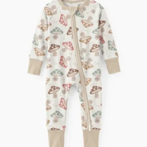 Brown Mushrooms Bamboo Convertible Zippered Romper