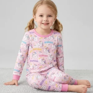 Custom Name Kawaii Unicorn Birthday Bamboo Two Piece Long Sleeve Pajama Set