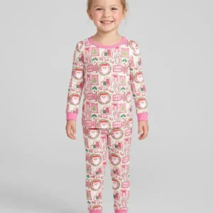 Fa La La Pink Christmas Bamboo Two Piece Long Sleeve Pajama Set