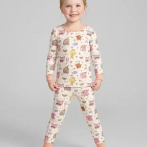 Retro Chasing Toy Bamboo Two Piece Long Sleeve Pajama Set