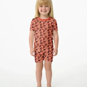 Black Cat Ditsy Bamboo Two Piece Short Sleeve Shorts Pajama Set
