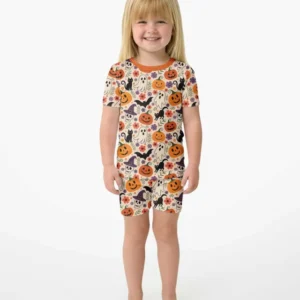 Spooky Halloween Floral Delight Bamboo Two Piece Short Sleeve Shorts Pajama Set