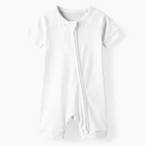 White Bamboo Shorty Zippered Romper