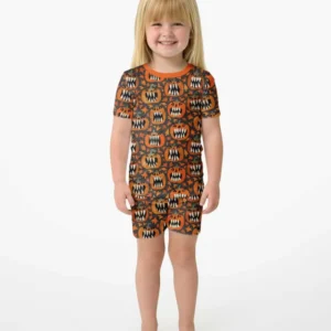 Pumpkin Monsters Bamboo Two Piece Short Sleeve Shorts Pajama Set