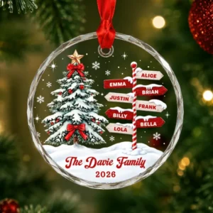 Merry Family Signpost Glass Ornament