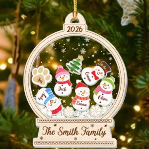 Snowman Family Christmas - Personalized Shaker Ornament