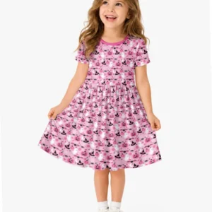 Cute Pink Halloween Ghost Pumpkin Witch Bamboo Twirl Dress