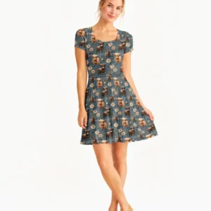Majestic Highland Cows Family Matching Bamboo Women’s Short Sleeve Twirl Dress