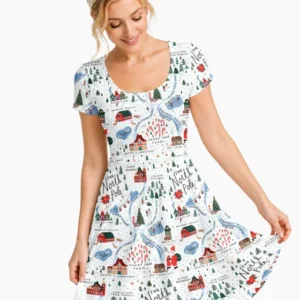 The North Pole Map Bamboo Women’s Short Sleeve Twirl Dress
