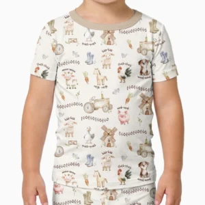 Old McDonald Farm Family Matching Bamboo Two Piece Short Sleeve Pajama Set