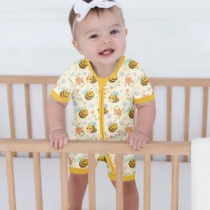 Bees and Flowers Bamboo Shorty Zippered Romper
