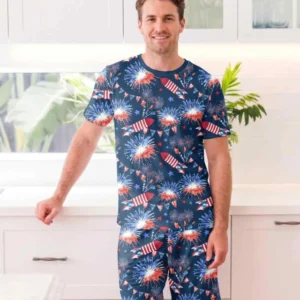 Firework Bamboo Men Short Sleeve Short Pajama Set
