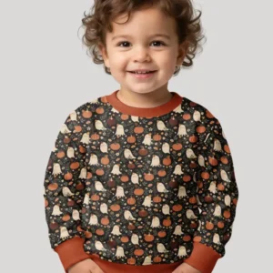 Ghost Pumpkin Harvest Floral Halloween Bamboo Crewneck Sweatshirt